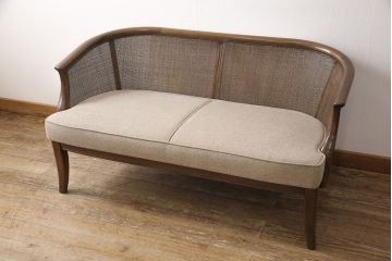 中古　美品　カリモク家具　domani(ドマーニ)　落ち着いた空間づくりにおすすめ!涼しげな佇まいのラブシート(ラブソファ、2人掛けソファ)(R-051270)