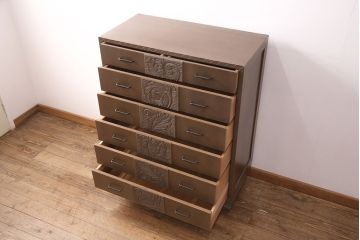 ビンテージ家具　京都産　神戸洋家具　ペイント仕上げ限定　連なった彫が見事!まるで美術品のようなチェスト(引き出し、衣装タンス、ヴィンテージ)(R-051271)