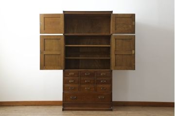 和製アンティーク　山葉(ヤマハ)家具風　ナラ材製のスタッキングキャビネット(収納棚、戸棚引き出し、チェスト)(R-051277)