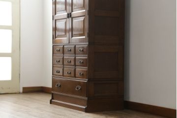和製アンティーク　山葉(ヤマハ)家具風　ナラ材製のスタッキングキャビネット(収納棚、戸棚引き出し、チェスト)(R-051277)