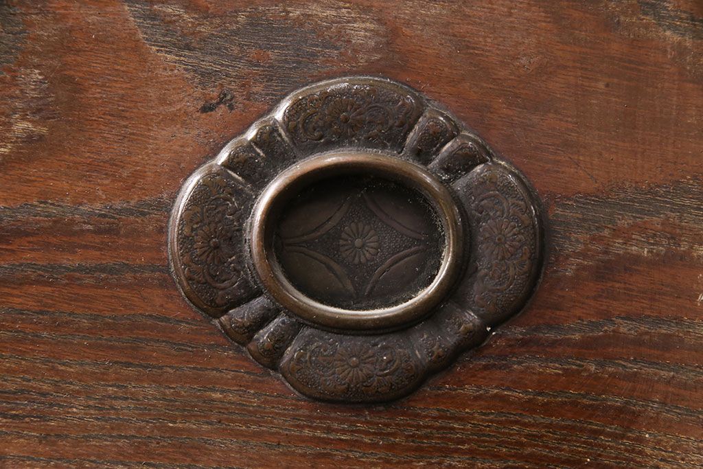 和製アンティーク　総ケヤキ材　年月を経た風合いが貫禄漂う帯戸2枚セット(板戸、引き戸、建具)(R-051292)