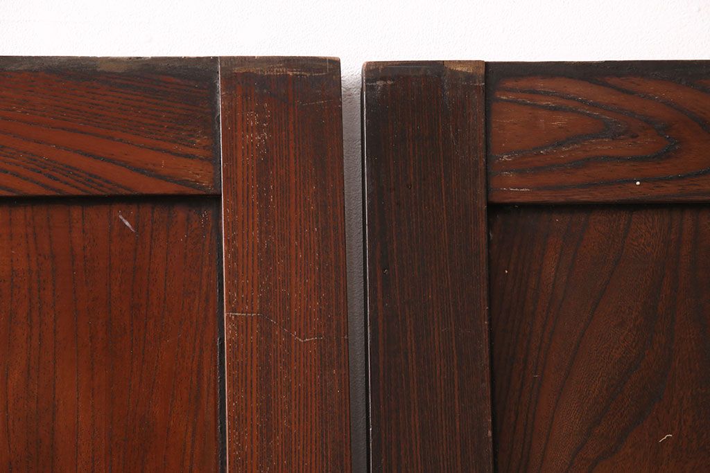 和製アンティーク　総ケヤキ材　年月を経た風合いが貫禄漂う板戸2枚セット(引き戸、建具)(R-051294)