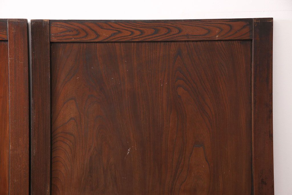 和製アンティーク　総ケヤキ材　年月を経た風合いが貫禄漂う板戸2枚セット(引き戸、建具)(R-051294)