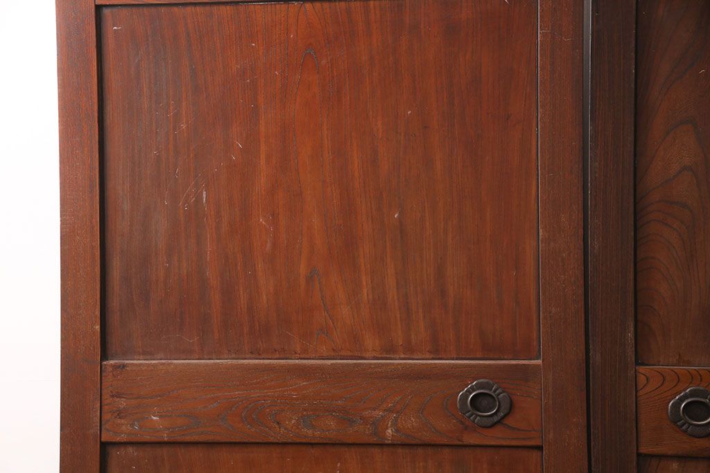 和製アンティーク　総ケヤキ材　年月を経た風合いが貫禄漂う板戸2枚セット(引き戸、建具)(R-051294)