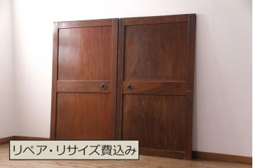 和製アンティーク　総ケヤキ材　年月を経た風合いが貫禄漂う板戸2枚セット(引き戸、建具)(R-051294)