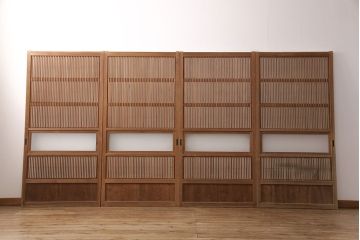 和製アンティーク　情緒ある和の雰囲気作りにおすすめの裏障子戸付き格子戸4枚セット(建具、引き戸)(R-051295)