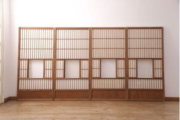 和製アンティーク　風情を高める猫間障子戸4枚セット(引き戸、建具)(R-051298)