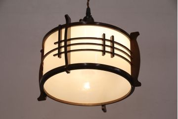 アンティーク照明　和の趣を高める木製フレームが素敵なペンダントライト(天井照明、吊り下げ照明)(R-051312)