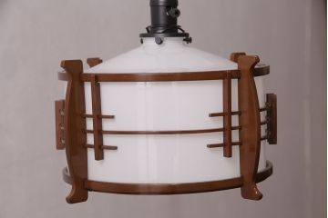 アンティーク照明　和の趣を高める木製フレームが素敵なペンダントライト(天井照明、吊り下げ照明)(R-051312)