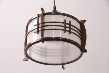 アンティーク照明　和の趣を高める木製フレームが素敵なペンダントライト(天井照明、吊り下げ照明)(R-051312)