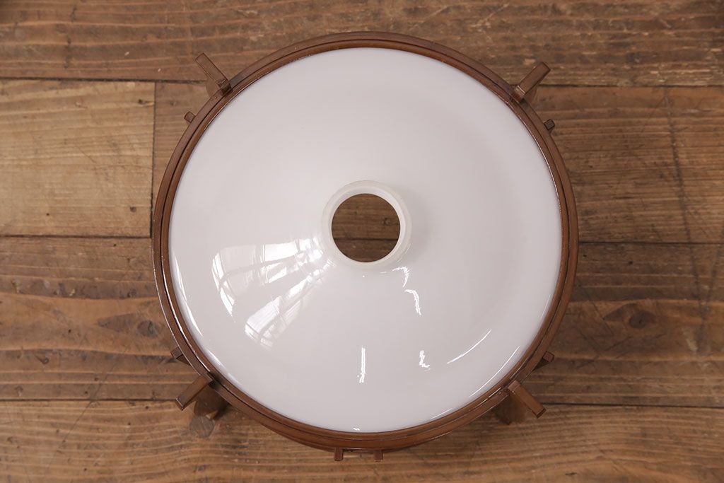 アンティーク照明　和の趣を高める木製フレームが素敵なペンダントライト(天井照明、吊り下げ照明)(R-051312)