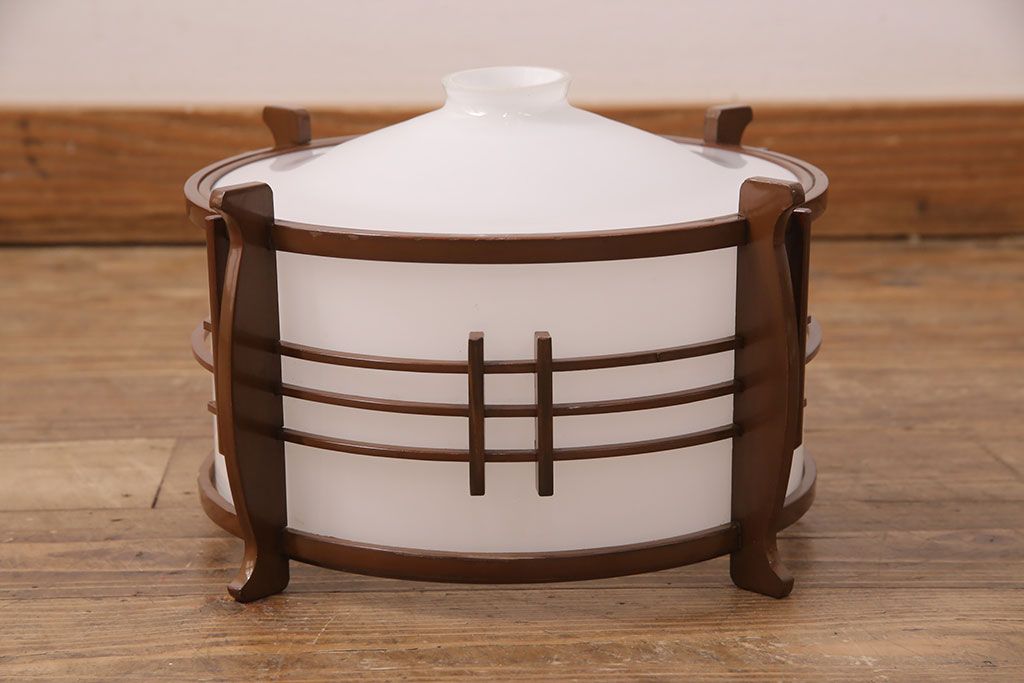 アンティーク照明　和の趣を高める木製フレームが素敵なペンダントライト(天井照明、吊り下げ照明)(R-051312)