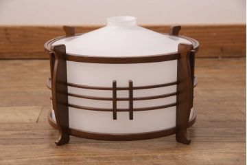 アンティーク照明　和の趣を高める木製フレームが素敵なペンダントライト(天井照明、吊り下げ照明)(R-051312)