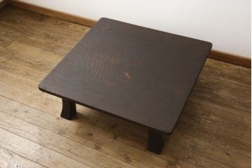 和製アンティーク　高級杉材　幕板や脚のシルエットが魅力的な折り畳み座卓(ローテーブル、センターテーブル、ちゃぶ台)(R-051326)