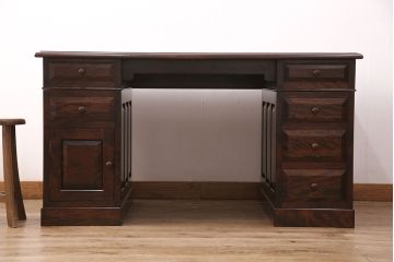 ヴィンテージ　松本民芸家具　シックな色合いが上品なM型両袖机(両袖デスク、ワークデスク、ビンテージ)(定価約63万円)(R-051353)