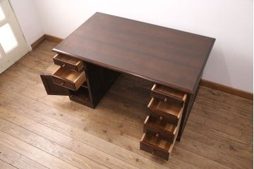 ヴィンテージ　松本民芸家具　シックな色合いが上品なM型両袖机(両袖デスク、ワークデスク、ビンテージ)(定価約63万円)(R-051353)
