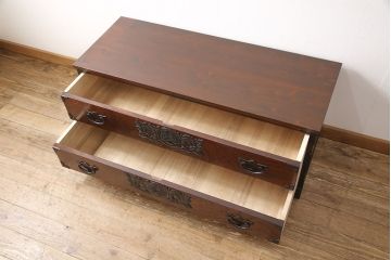 中古　美品　岩谷堂箪笥　菊幸作　ヒノキ天板付き　和の趣あふれるローボード(テレビボード、テレビ台、リビングボード、ローチェスト、引き出し)(R-051357)