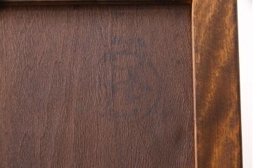 和製ヴィンテージ　国産職人手作り　手造り民芸家具　ガラス扉のデザインがおしゃれなキャビネット(松本民芸家具風、ブックケース、収納棚、本箱、戸棚、食器棚、カップボード、ビンテージ)(R-051362)