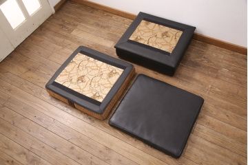 中古　GUCCI(グッチ)　Formitalia(フォルミタリア)　希少品!エレガントな雰囲気を醸し出す本革製のオットマン(1人掛けソファ、椅子、スツール)(定価約44万円)(R-051366)