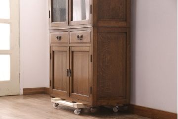アンティーク家具　ナラ材　上手物!大正ロマン感じる重ねキャビネット(食器棚、収納棚、ブックケース、本箱、飾り棚、陳列棚)(R-051387)