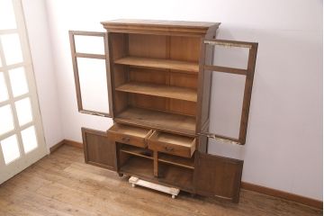 アンティーク家具　ナラ材　上手物!大正ロマン感じる重ねキャビネット(食器棚、収納棚、ブックケース、本箱、飾り棚、陳列棚)(R-051387)