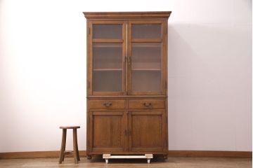 アンティーク家具　ナラ材　上手物!大正ロマン感じる重ねキャビネット(食器棚、収納棚、ブックケース、本箱、飾り棚、陳列棚)(R-051387)