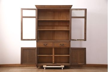 アンティーク家具　ナラ材　上手物!大正ロマン感じる重ねキャビネット(食器棚、収納棚、ブックケース、本箱、飾り棚、陳列棚)(R-051387)