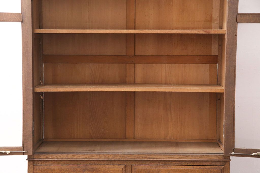 アンティーク家具　ナラ材　上手物!大正ロマン感じる重ねキャビネット(食器棚、収納棚、ブックケース、本箱、飾り棚、陳列棚)(R-051387)