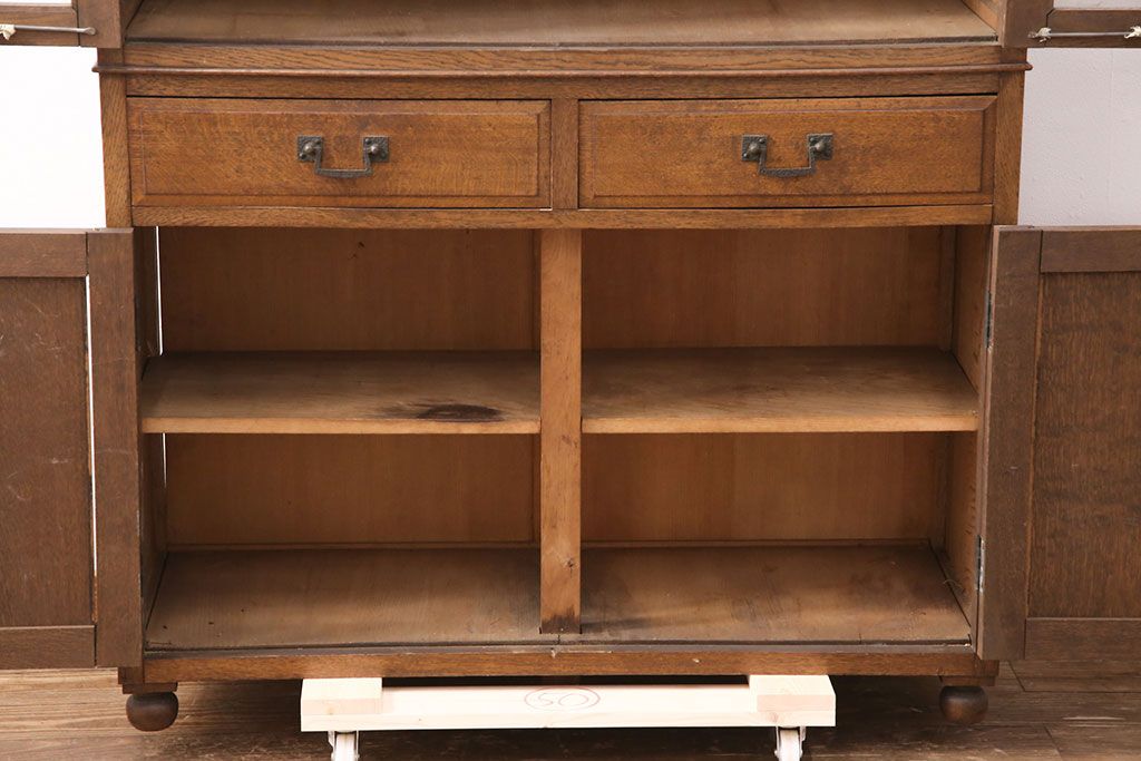 アンティーク家具　ナラ材　上手物!大正ロマン感じる重ねキャビネット(食器棚、収納棚、ブックケース、本箱、飾り棚、陳列棚)(R-051387)