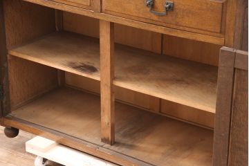 アンティーク家具　ナラ材　上手物!大正ロマン感じる重ねキャビネット(食器棚、収納棚、ブックケース、本箱、飾り棚、陳列棚)(R-051387)