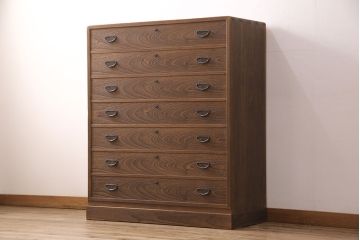 中古　手造り国産品　焼桐　味わい深い木肌が魅力の総桐箪笥(小袖タンス、整理箪笥、引き出し7杯、桐たんす)(定価約58万円)(R-051390)