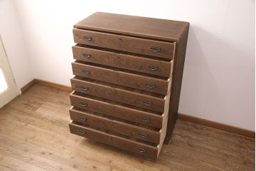 中古　手造り国産品　焼桐　味わい深い木肌が魅力の総桐箪笥(小袖タンス、整理箪笥、引き出し7杯、桐たんす)(定価約58万円)(R-051390)