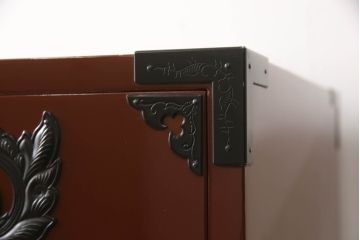 中古　仙台民芸箪笥(仙台箪笥)　欅産業製　朱塗り　漆塗りの朱色に黒々とした金具が映える整理箪笥(朱色、収納箪笥、サイドチェスト、引き出し)(定価約75万円)(R-051391)