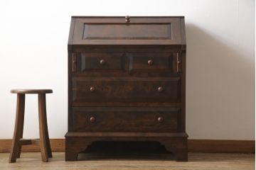 和製ヴィンテージ　ビンテージ家具　松本民芸家具　#33A型　コンパクトなライティングビューロー(机、在宅ワーク、在宅用ワークデスク)(定価約29万円)(R-051396)