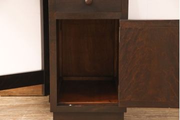 ヴィンテージ家具　和製ビンテージ　松本民芸家具　レア品!折り畳み天板付き脇机(片袖机、在宅ワーク、在宅用サイドテーブル、引き出し、サイドチェスト、ワークデスク)(R-051398)
