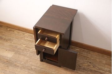 ヴィンテージ家具　和製ビンテージ　松本民芸家具　レア品!折り畳み天板付き脇机(片袖机、在宅ワーク、在宅用サイドテーブル、引き出し、サイドチェスト、ワークデスク)(R-051398)