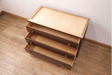 中古　美品　松本民芸家具　天板リメイク　深い色合いのシックなチェスト(サイドボード、引き出し、洋服タンス)(R-051401)