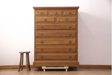 和製ヴィンテージ　ビンテージ家具　蝦夷(エゾ)民芸　インテリアえぞ(EZO) 温もりあふれるナラ材製のシンプルなチェスト(整理箪笥、引き出し、チェスト、収納タンス)(R-051405)