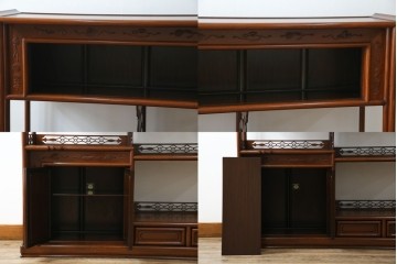 中古　美品　伝統工芸家具　中澤唐木製　漆塗りが上品な雰囲気を漂わせるカリン材製の飾り棚(茶棚、収納棚、戸棚、花梨材)(R-051408)