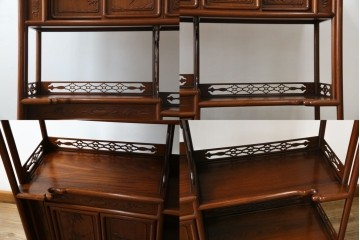 中古　美品　伝統工芸家具　中澤唐木製　漆塗りが上品な雰囲気を漂わせるカリン材製の飾り棚(茶棚、収納棚、戸棚、花梨材)(R-051408)