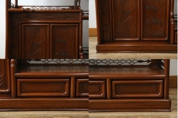 中古　美品　伝統工芸家具　中澤唐木製　漆塗りが上品な雰囲気を漂わせるカリン材製の飾り棚(茶棚、収納棚、戸棚、花梨材)(R-051408)