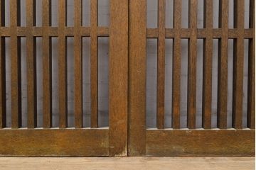 アンティーク建具　昭和中期　タモ材　和モダンの空間づくりにもおすすめ!情緒あふれる格子戸2枚セット(窓、引き戸)(R-051412)