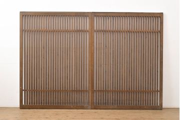 アンティーク建具　昭和中期　タモ材　和モダンの空間づくりにもおすすめ!情緒あふれる格子戸2枚セット(窓、引き戸)(R-051412)