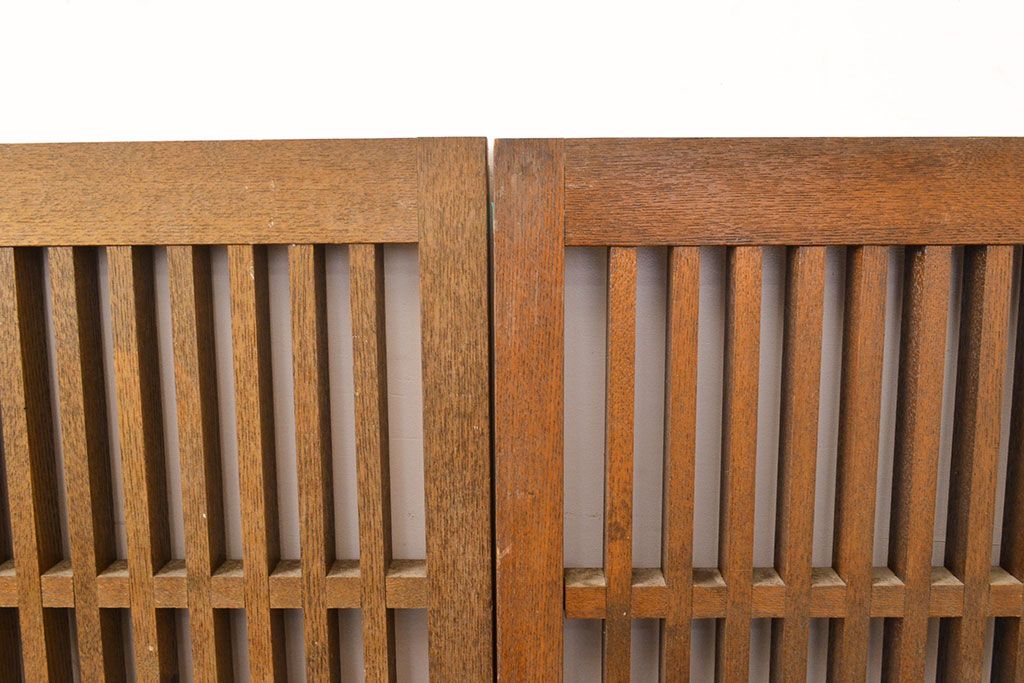 アンティーク建具　昭和中期　タモ材　和モダンの空間づくりにもおすすめ!情緒あふれる格子戸2枚セット(窓、引き戸)(R-051414)
