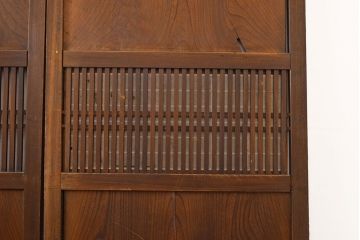 アンティーク建具　明治期　裏障子付き　総ケヤキ材　希少!時を経ても杢目が美しい上手物の格子帯戸4枚セット(板戸、帯戸、引き戸)(R-051415)