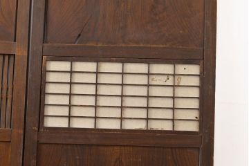 アンティーク建具　明治期　裏障子付き　総ケヤキ材　希少!時を経ても杢目が美しい上手物の格子帯戸4枚セット(板戸、帯戸、引き戸)(R-051415)