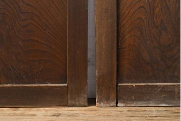 アンティーク建具　明治期　裏障子付き　総ケヤキ材　希少!時を経ても杢目が美しい上手物の格子帯戸4枚セット(板戸、帯戸、引き戸)(R-051415)