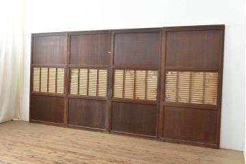 アンティーク建具　柔らかな光を取り入れる格子帯戸4枚セット(障子戸、板戸)(R-051416)