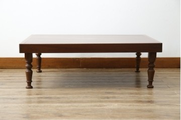 和製アンティーク　総ケヤキ材　挽き物の脚が目を惹く角ちゃぶ台 　(R-051423)