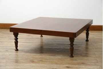 和製アンティーク　総ケヤキ材　挽き物の脚が目を惹く角ちゃぶ台 　(R-051423)